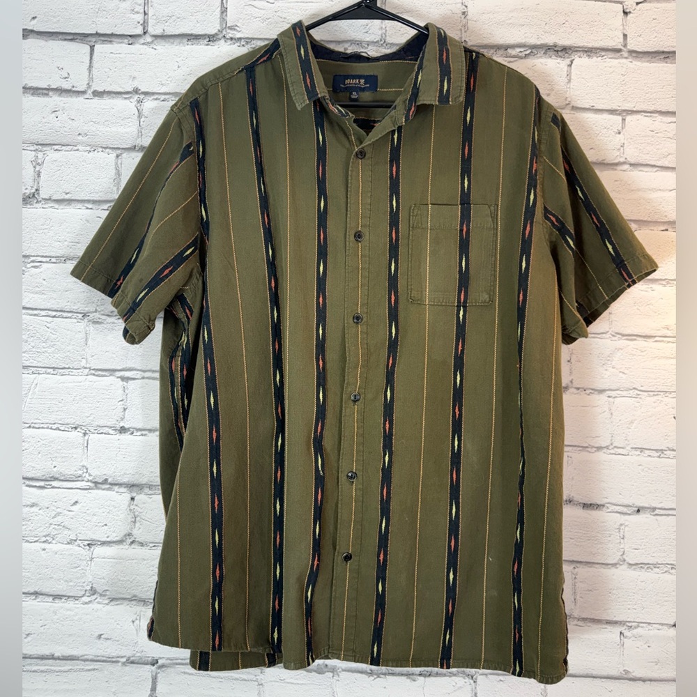 Roark size XL Embroidered Button Down Short Sleeve Shirt Green Southwest Aztec
